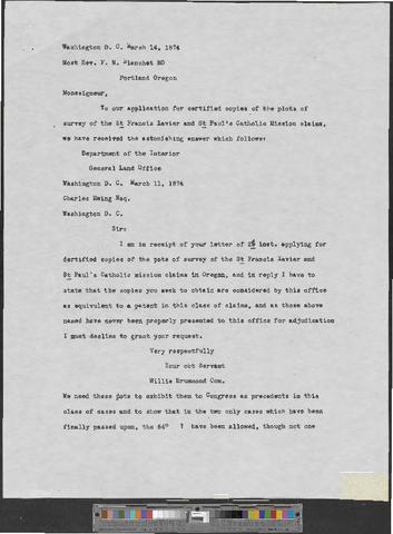 Brouillet, John B. A. to Francis Blanchet, Portland, Oregon, 1874 March 14 [b001] [f001] [109_111] show page link