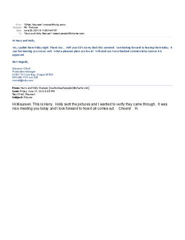 Email from Maureen O'Neil to Harry and Holly Stamper