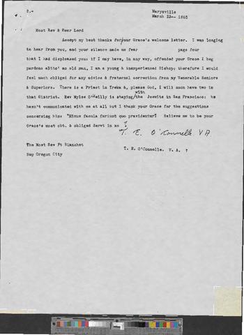 O'Connelle, T. E. to Francis Blanchet, 1863 March 23 [b001] [f001] [112_113] show page link