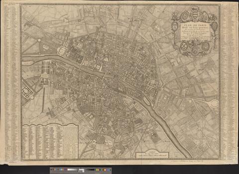 Plan de Paris : divisé en seize quartiers : en execution de l'ordonnance du Bureau de la ville du 24. Fevrier 1744