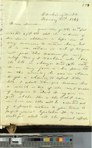 B.F. Dowell (Washington D.C.) to Anna Dowell (Jacksonville, Or.), February 18, 1869 [b001] [v014] [008]